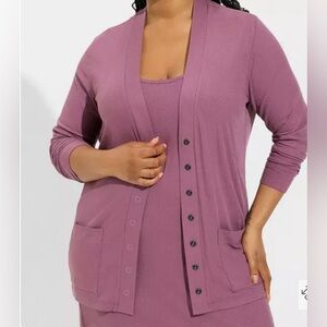 Torrid Women’s Super Soft Rib Snap Front Lounge Berry Conserve Cardigan. Size 2.